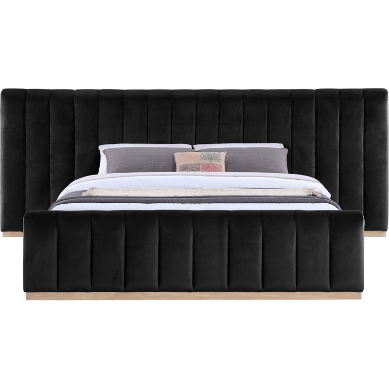 Meridian Furniture Amara Black Velvet King Bed with Added Panels