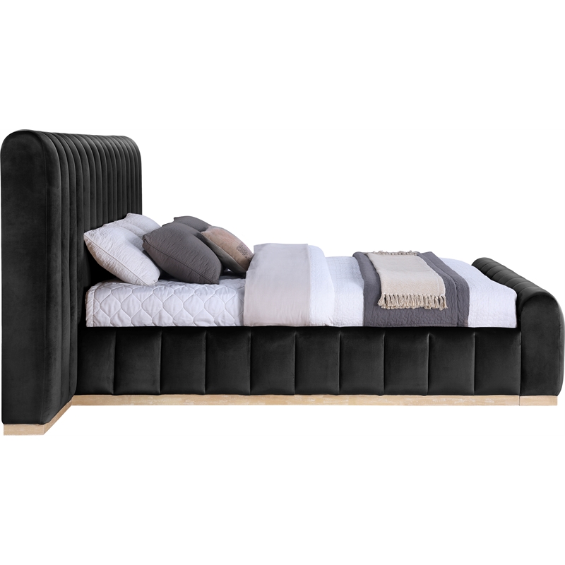 Meridian Furniture Amara Black Velvet King Bed with Added Panels