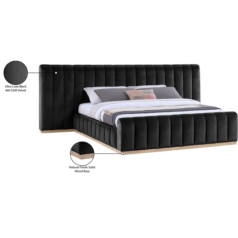 Meridian Furniture Amara Black Velvet King Bed with Added Panels