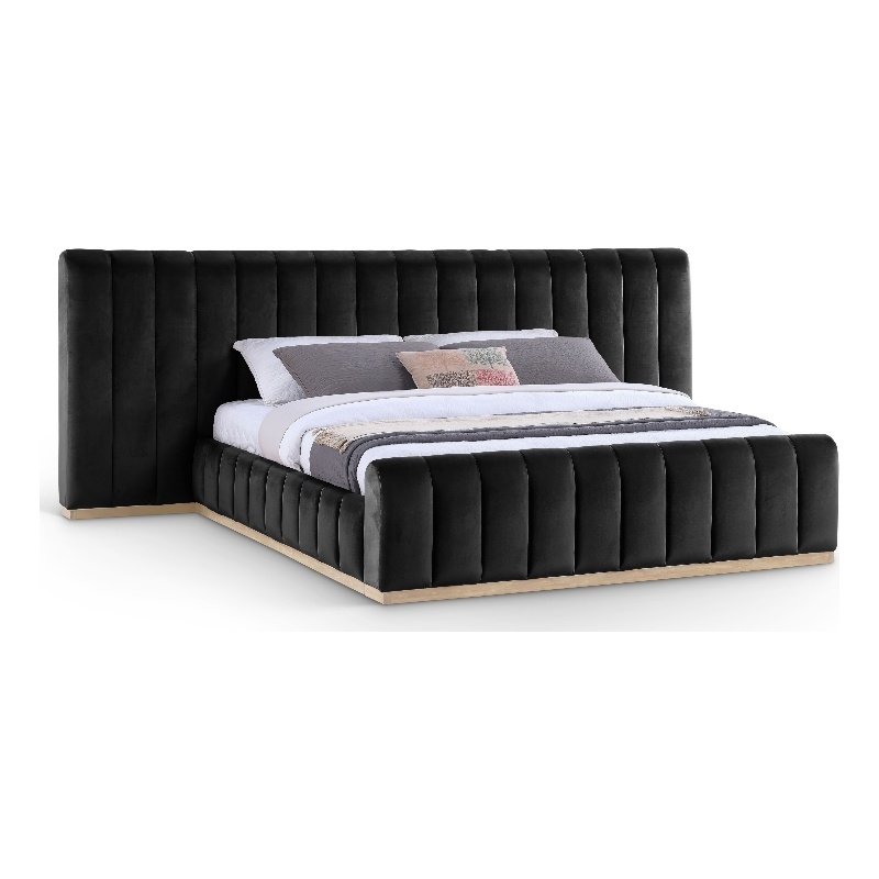 Meridian Furniture Amara Black Velvet King Bed with Added Panels