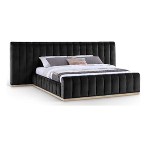 Meridian Furniture Amara Black Velvet King Bed with Added Panels