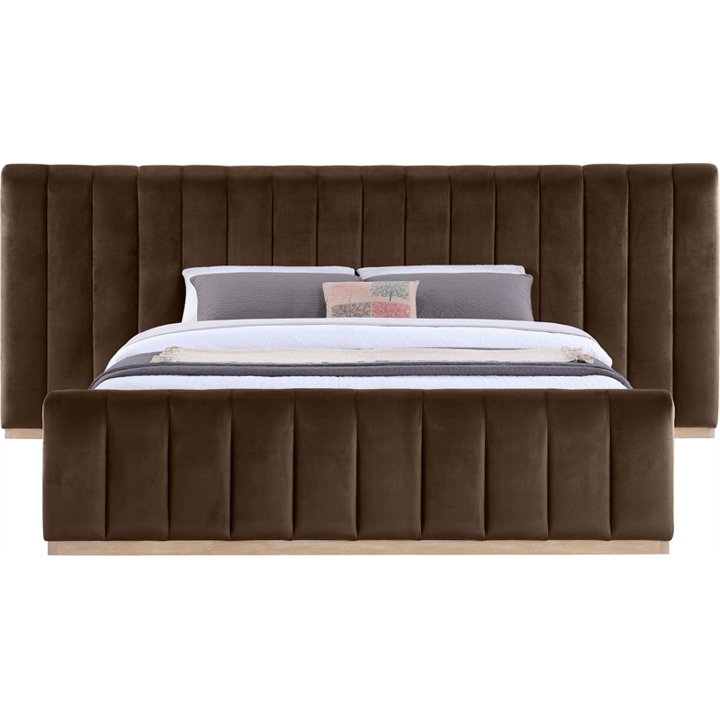 Meridian Furniture Amara Brown Velvet King Bed with Added Panels