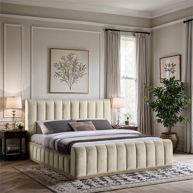 Meridian Furniture Amara Cream Velvet King Bed