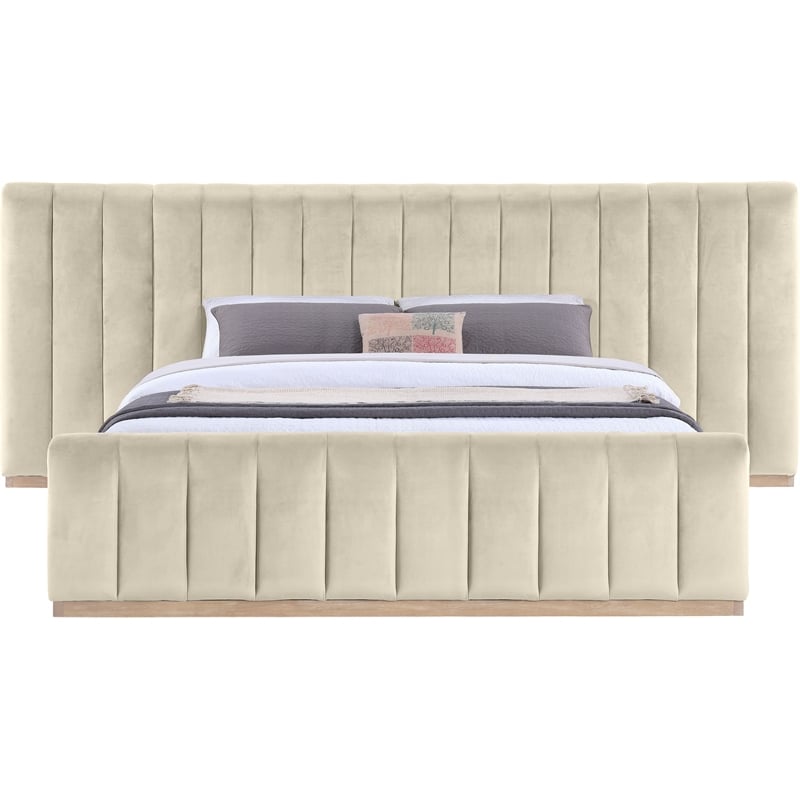 Meridian Furniture Amara Cream Velvet King Bed with Added Panels