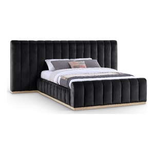 Meridian Furniture Amara Black Velvet Queen Bed with Added Panels