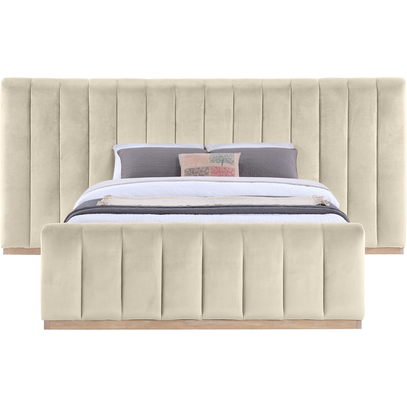 Meridian Furniture Amara Cream Velvet Queen Bed with Added Panels