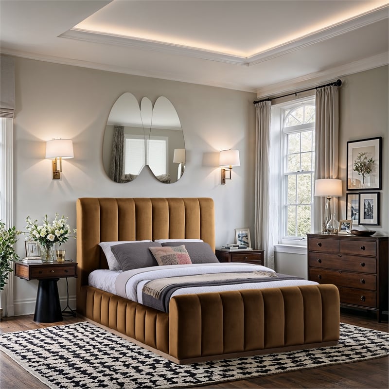 Meridian Furniture Amara Saddle Velvet Queen Bed
