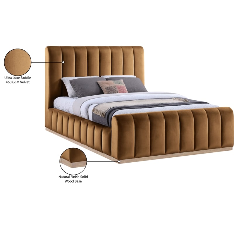 Meridian Furniture Amara Saddle Velvet Queen Bed