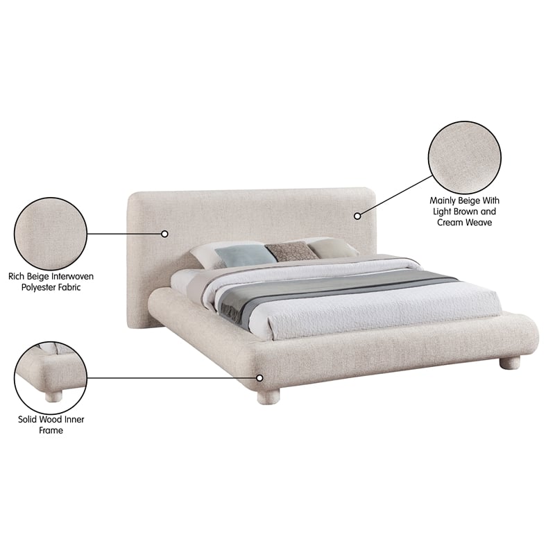 Meridian Furniture Blair Beige Fabric Upholstered Queen Bed