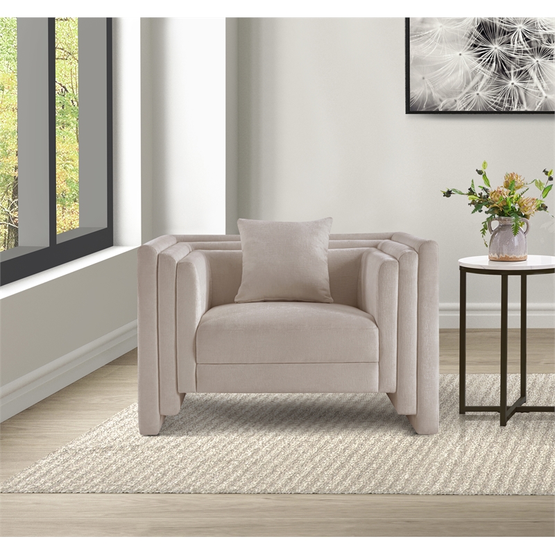 Meridian Furniture Everett Beige Chenille Fabric Upholstered Chair