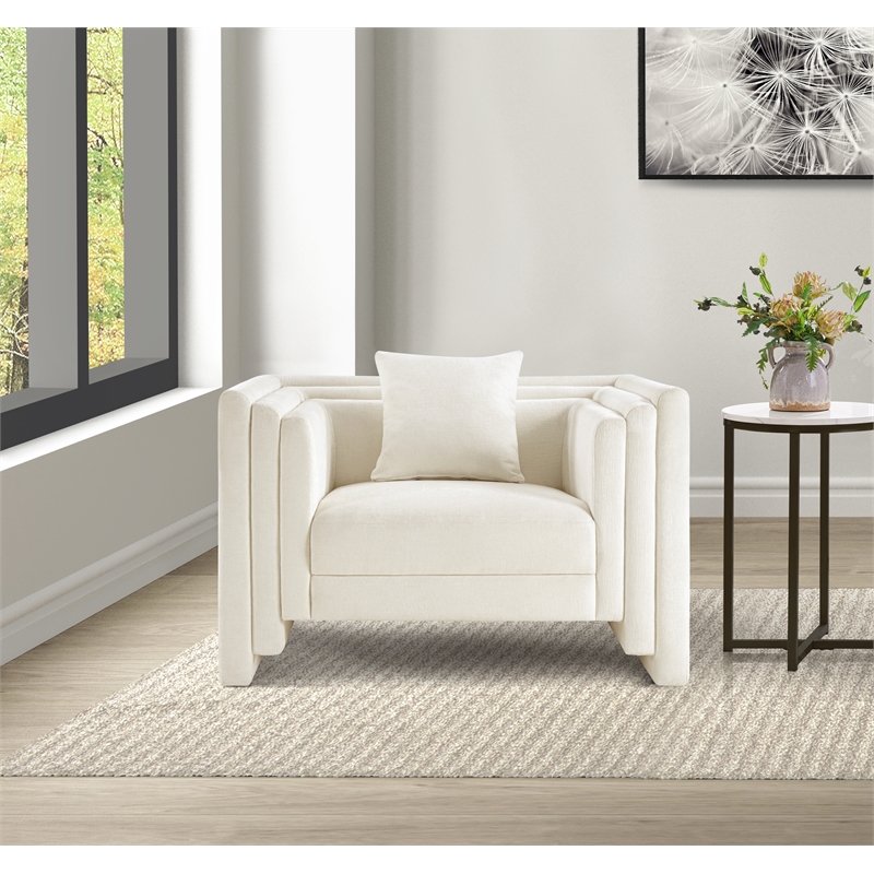 Meridian Furniture Everett Cream Chenille Fabric Upholstered Chair