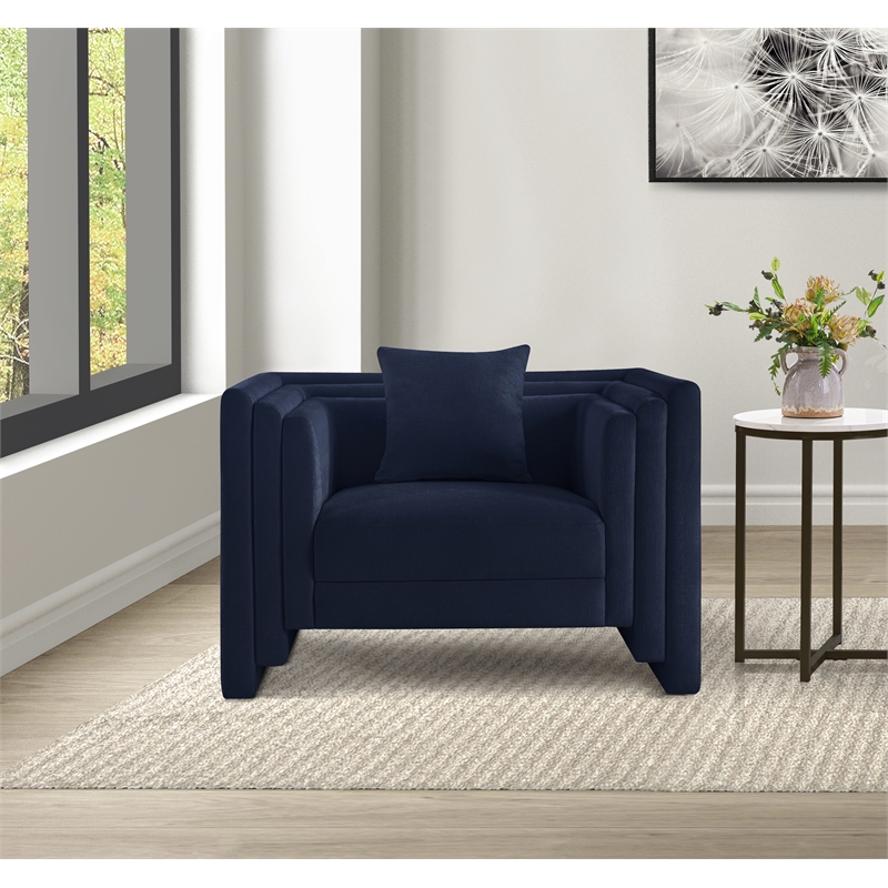 Meridian Furniture Everett Navy Chenille Fabric Upholstered Chair