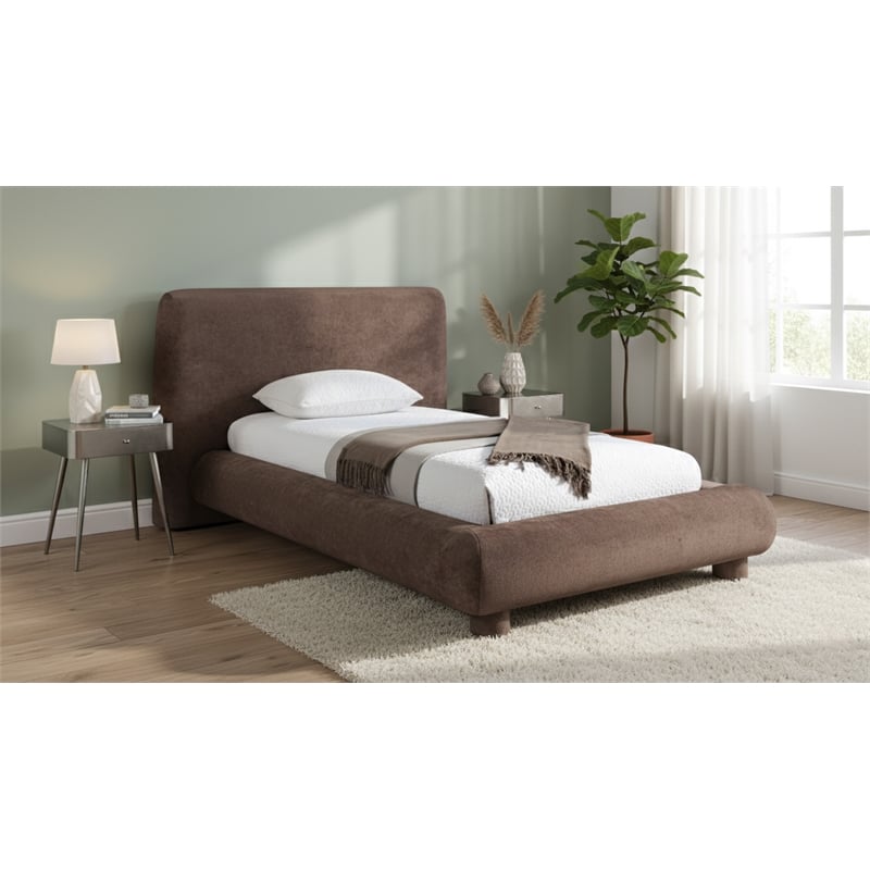 Meridian Furniture Blair Brown Chenille Fabric Upholstered Twin Bed