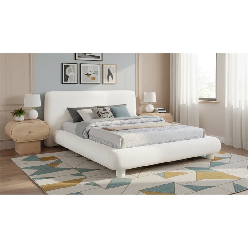 Meridian Furniture Blair Cream Chenille Fabric Upholstered Full Bed