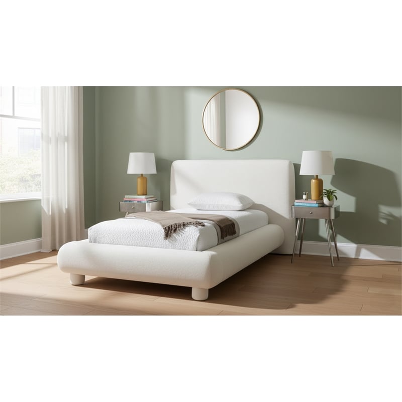 Meridian Furniture Blair Cream Chenille Fabric Upholstered Twin Bed