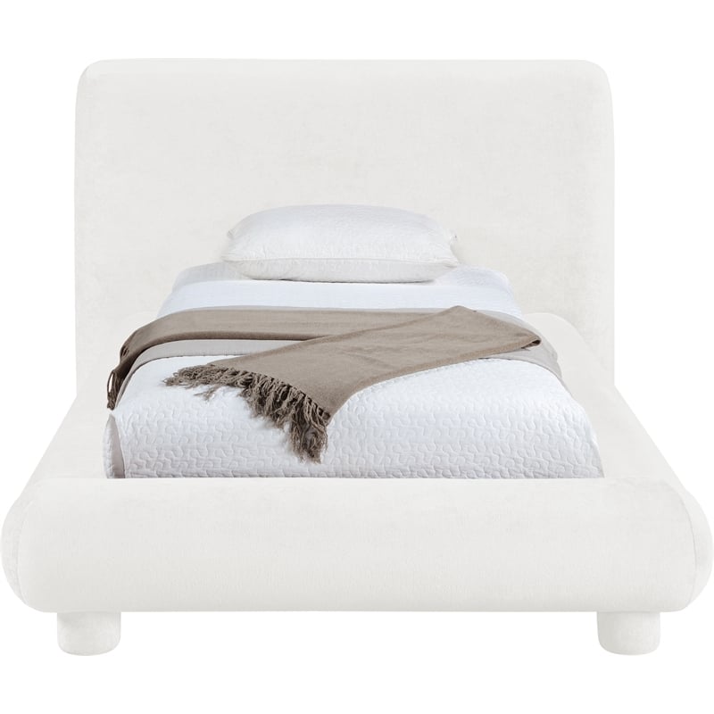 Meridian Furniture Blair Cream Chenille Fabric Upholstered Twin Bed