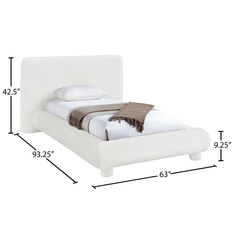 Meridian Furniture Blair Cream Chenille Fabric Upholstered Twin Bed