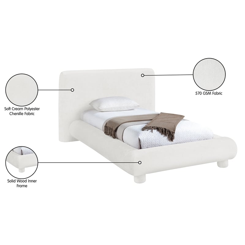 Meridian Furniture Blair Cream Chenille Fabric Upholstered Twin Bed