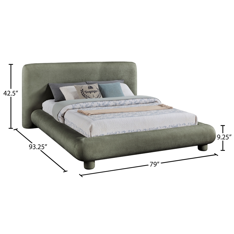 Meridian Furniture Blair Green Chenille Fabric Upholstered Full Bed