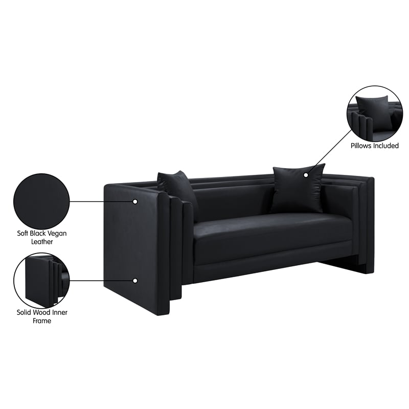 Meridian Furniture Everett Black Vegan Leather Upholstered Loveseat