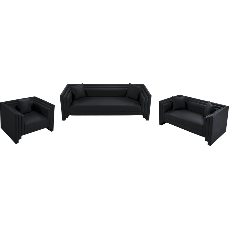 Meridian Furniture Everett Black Vegan Leather Upholstered Sofa