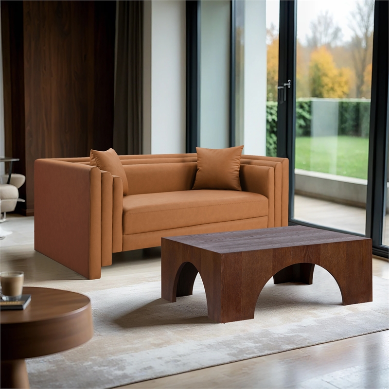 Meridian Furniture Everett Cognac Vegan Leather Upholstered Loveseat