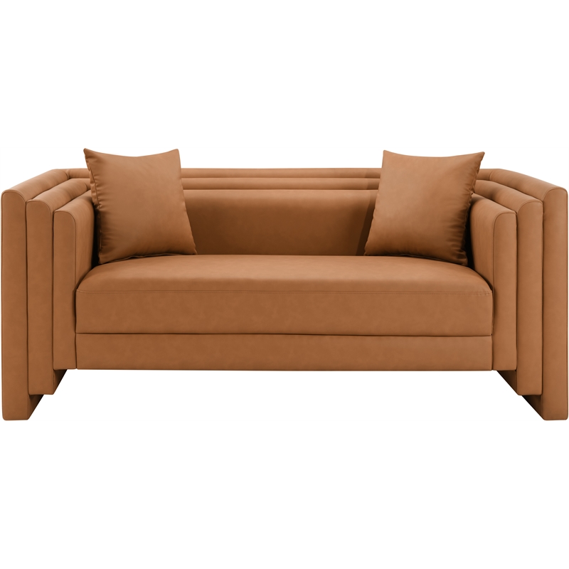 Meridian Furniture Everett Cognac Vegan Leather Upholstered Loveseat