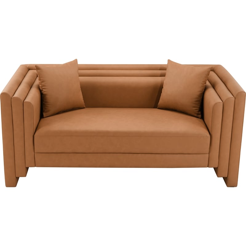 Meridian Furniture Everett Cognac Vegan Leather Upholstered Loveseat