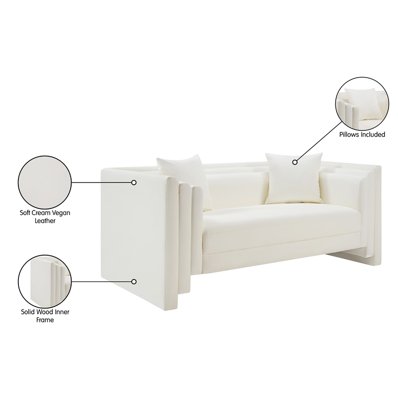 Meridian Furniture Everett Cream Vegan Leather Upholstered Loveseat