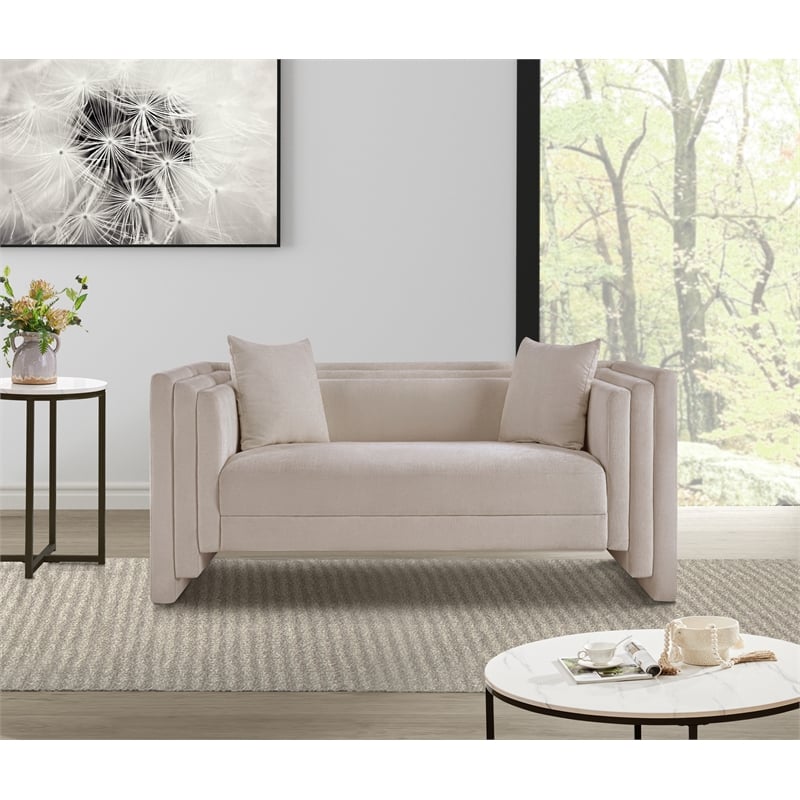 Meridian Furniture Everett Beige Chenille Fabric Upholstered Loveseat