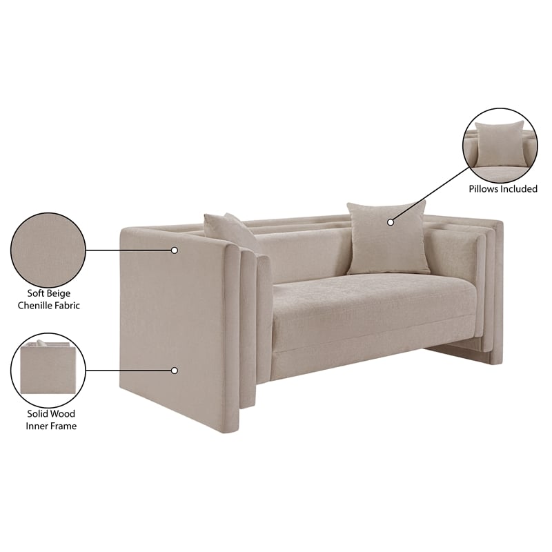 Meridian Furniture Everett Beige Chenille Fabric Upholstered Loveseat