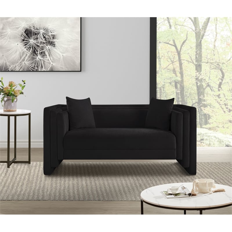 Meridian Furniture Everett Black Chenille Fabric Upholstered Loveseat