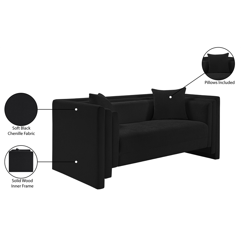 Meridian Furniture Everett Black Chenille Fabric Upholstered Loveseat