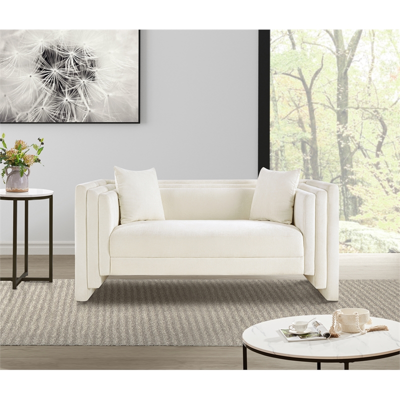 Meridian Furniture Everett Cream Chenille Fabric Upholstered Loveseat