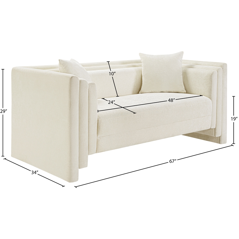 Meridian Furniture Everett Cream Chenille Fabric Upholstered Loveseat