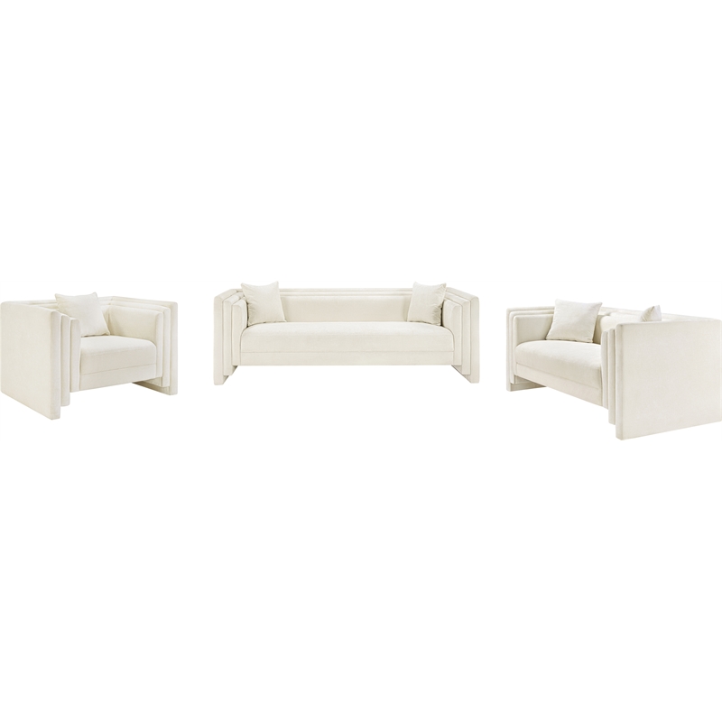 Meridian Furniture Everett Cream Chenille Fabric Upholstered Loveseat