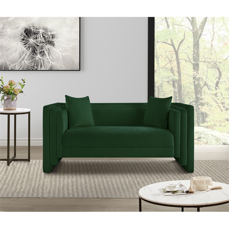 Meridian Furniture Everett Green Chenille Fabric Upholstered Loveseat