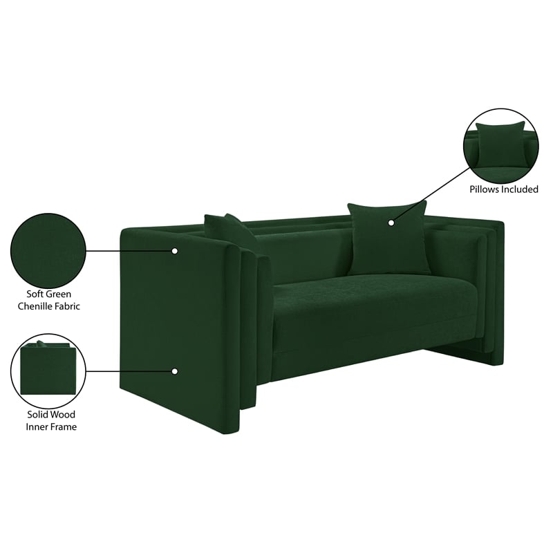 Meridian Furniture Everett Green Chenille Fabric Upholstered Loveseat