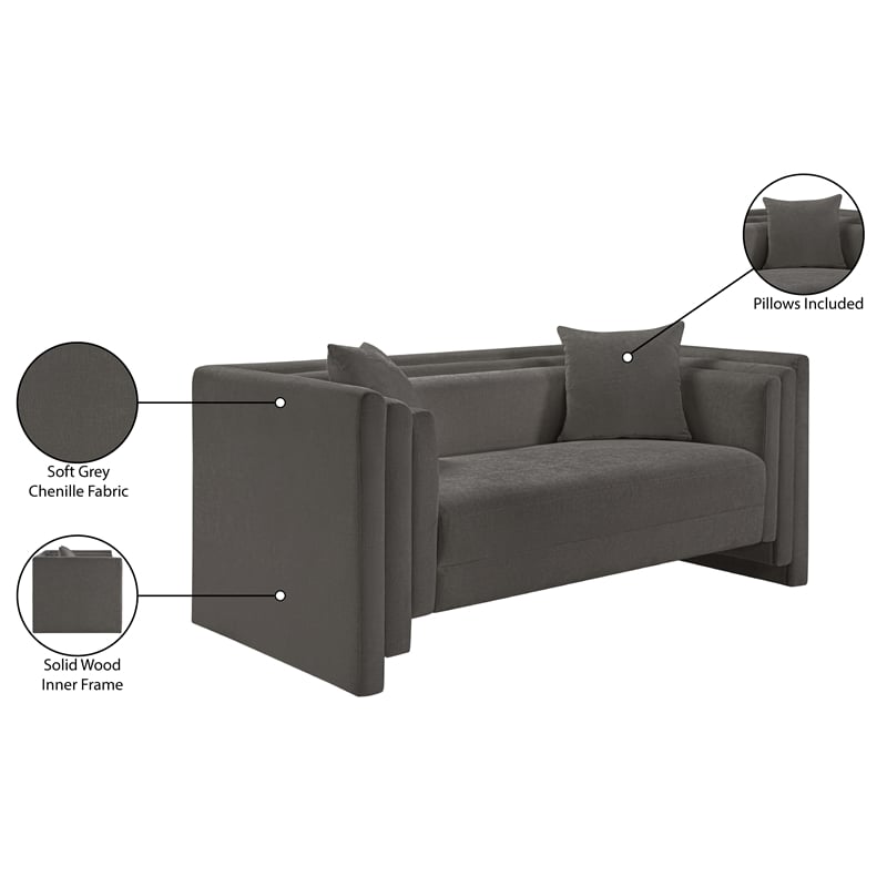 Meridian Furniture Everett Grey Chenille Fabric Upholstered Loveseat