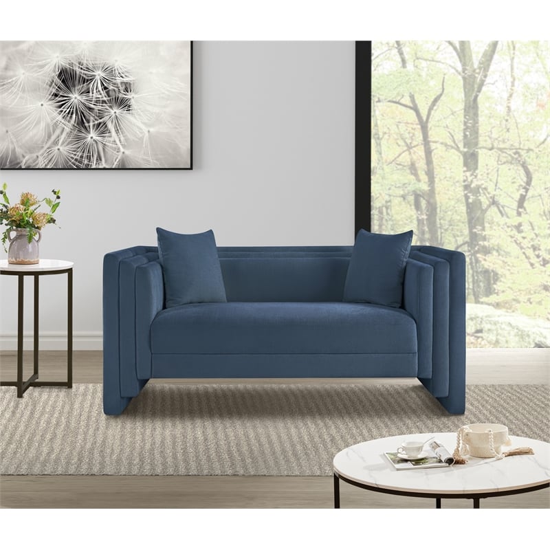 Meridian Furniture Everett Light Blue Chenille Fabric Upholstered Loveseat