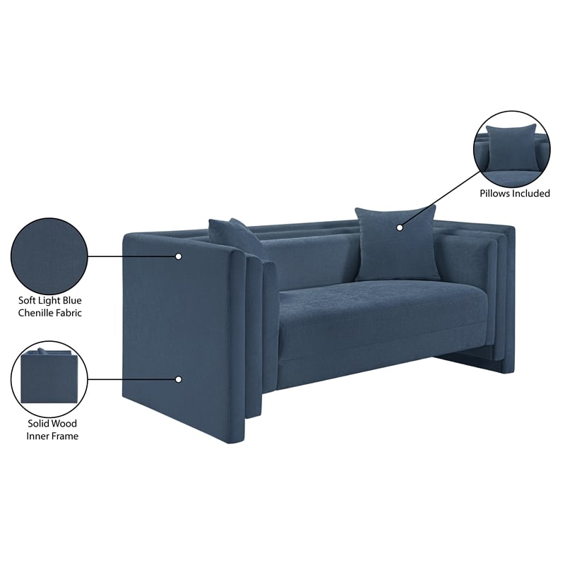 Meridian Furniture Everett Light Blue Chenille Fabric Upholstered Loveseat