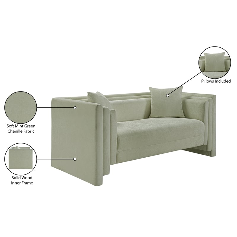 Meridian Furniture Everett Mint Chenille Fabric Upholstered Loveseat