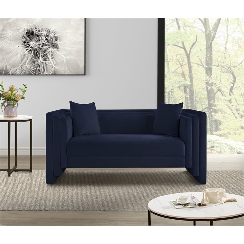 Meridian Furniture Everett Navy Chenille Fabric Upholstered Loveseat