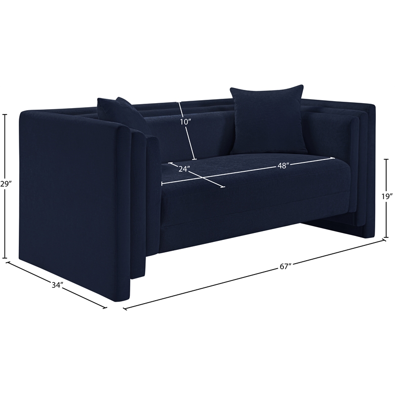 Meridian Furniture Everett Navy Chenille Fabric Upholstered Loveseat