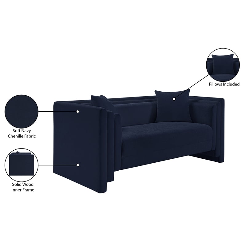 Meridian Furniture Everett Navy Chenille Fabric Upholstered Loveseat