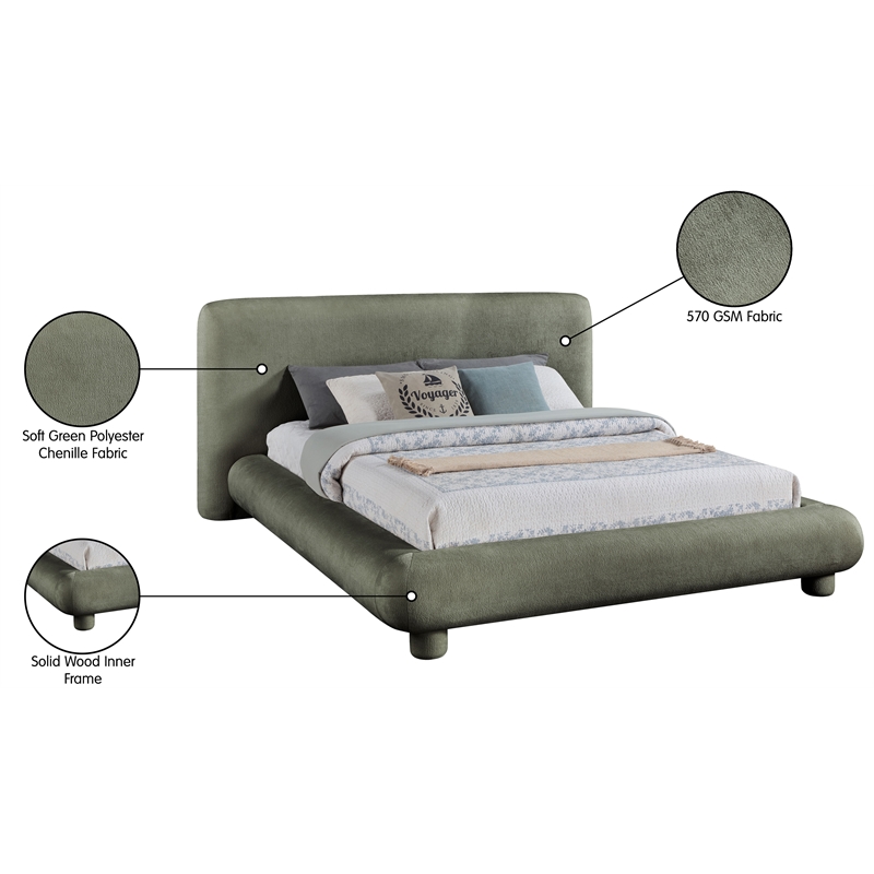 Meridian Furniture Blair Green Chenille Fabric Upholstered Queen Bed