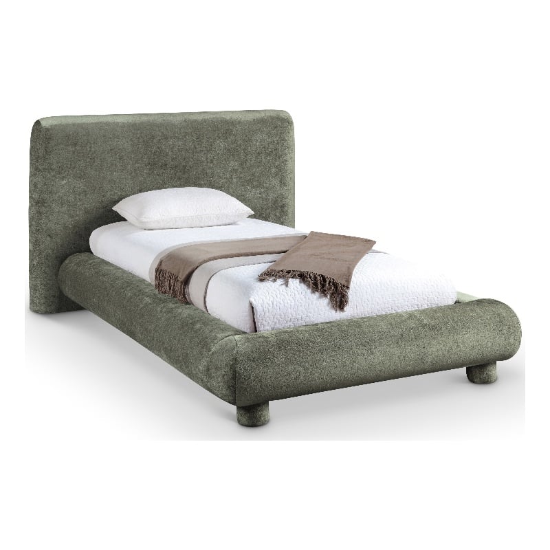 Meridian Furniture Blair Green Chenille Fabric Upholstered Twin Bed