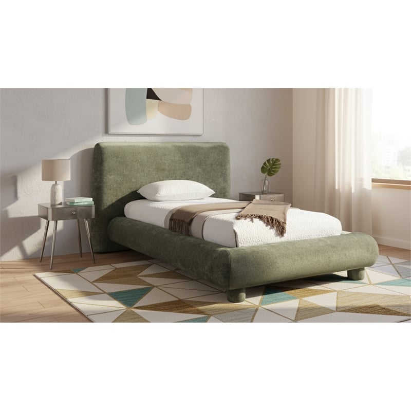 Meridian Furniture Blair Green Chenille Fabric Upholstered Twin Bed