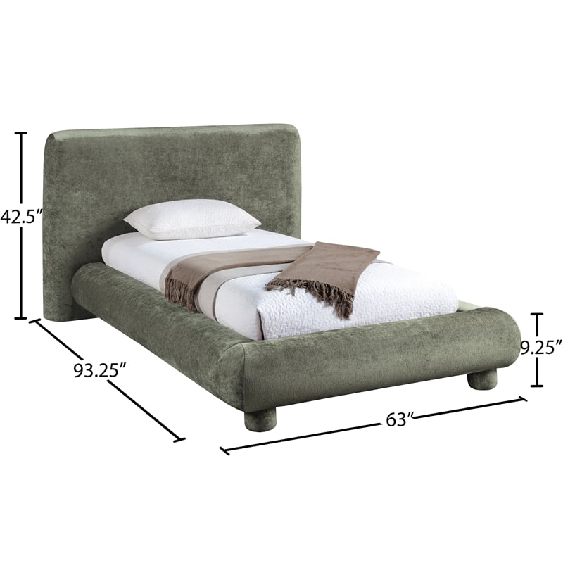 Meridian Furniture Blair Green Chenille Fabric Upholstered Twin Bed