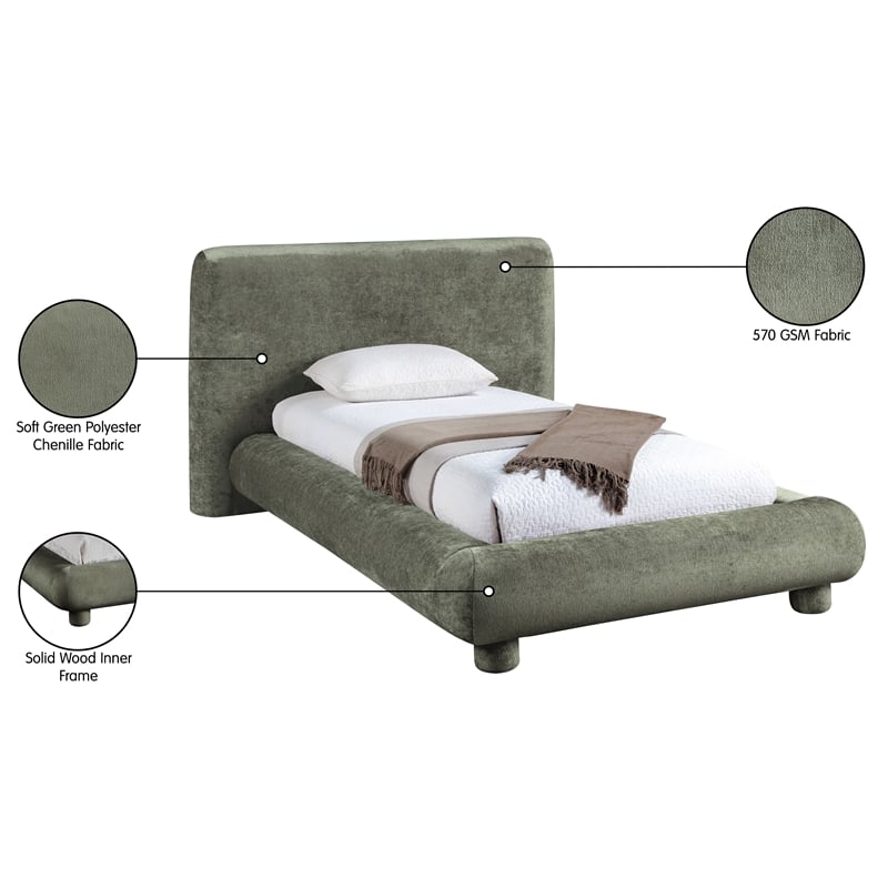 Meridian Furniture Blair Green Chenille Fabric Upholstered Twin Bed